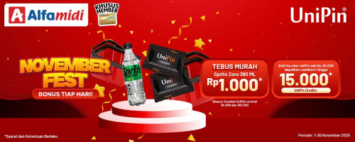 November Fest! Tebus Sprite Zero 390ML Cuma Rp 1.000 + Bonus 15.000 UniPin Credits!